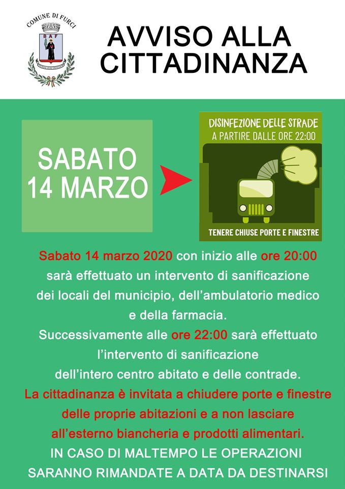 Emergenza Coronavirus - Disinfezione delle Strade