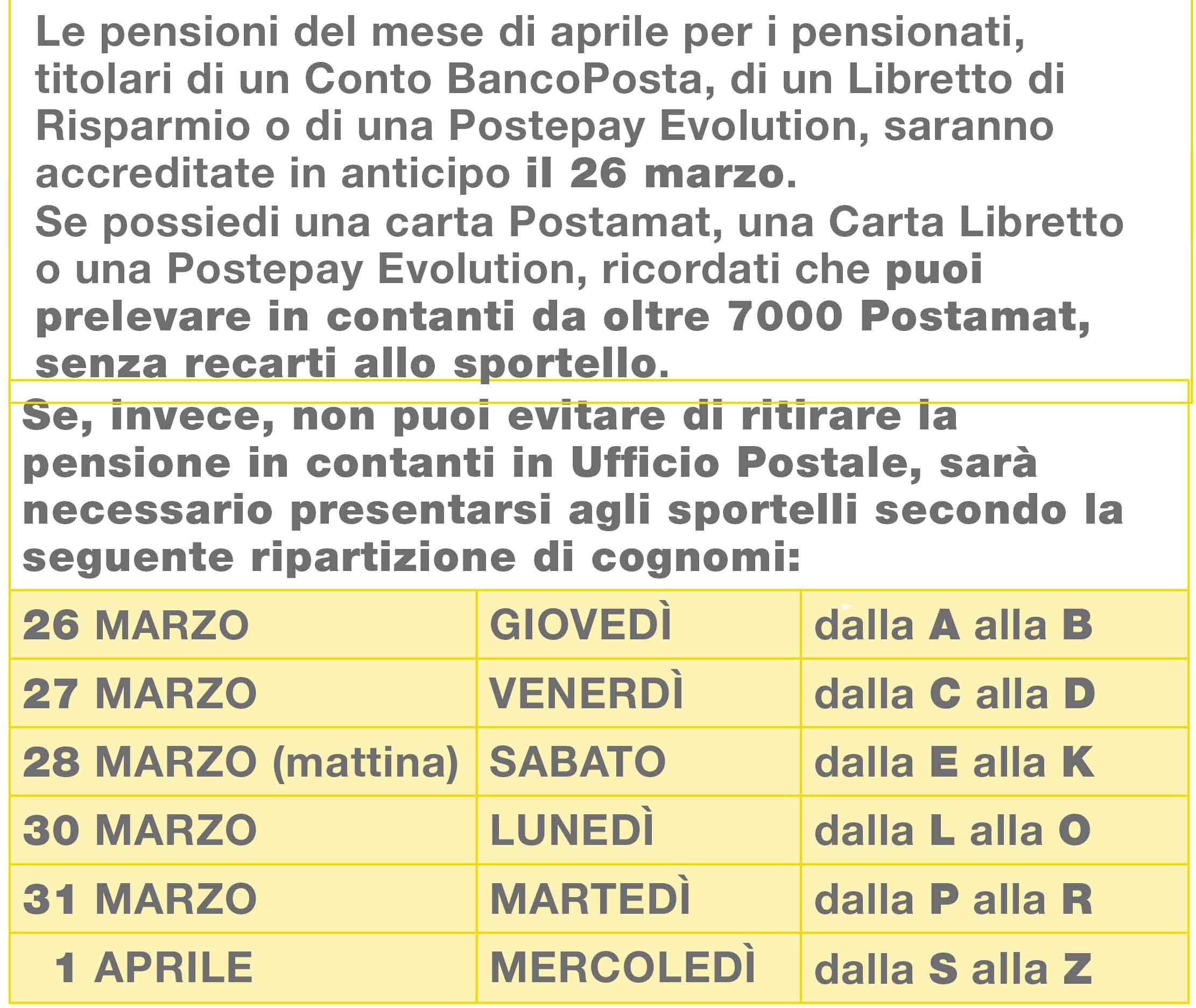 Emergenza Coronavirus - Pagamento delle pensioni anticipato